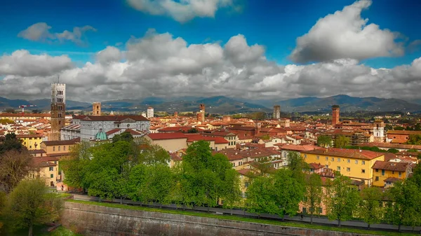 Lucca Toskana Daki Antik Şehrin Panoramik Havadan Görünümü — Stok fotoğraf