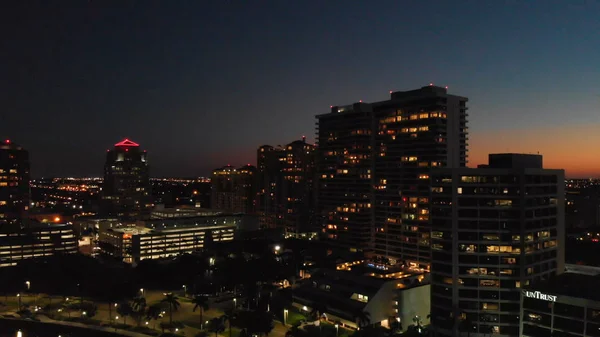 West Palm Beach Abril 2018 Skyline Aéreo Ciudad Por Noche — Foto de Stock