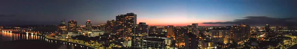 Panoramic sunset aerial view of West Palm Beach skyline, Florida.