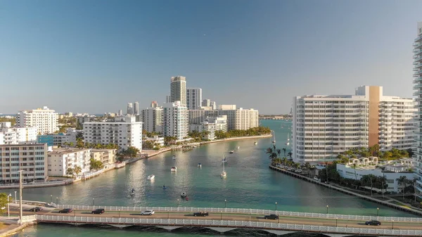 Vue Aérienne Miami Beach Venetian Way Coucher Soleil — Photo