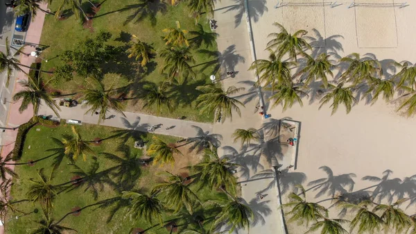 Overhead Flygfoto Över Miami Beach Och Ocean Drive Park Vacker — Stockfoto
