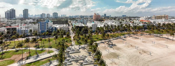 Panoramisch Luchtfoto Van Miami Beach Ocean Drive Een Mooie Dag — Stockfoto