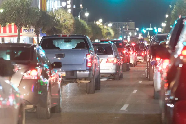 City Auto Traffic Nachts Wachtrij Weg — Stockfoto