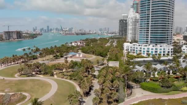 Vista Aérea South Park Miami Beach Skyline Florida Vídeo — Vídeos de Stock