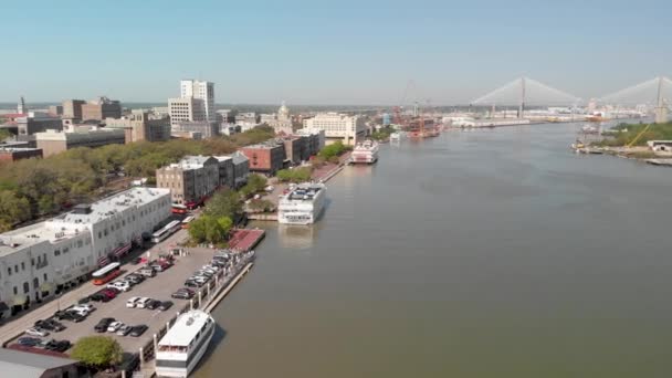 Panoramiczny Widok Lotu Ptaka Panoramę Savannah Georgia Stany Zjednoczone Ameryki — Wideo stockowe