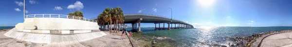 Rickenbacker Causeway Brücke Von Mami Nach Key Biscayne Panoramablick — Stockfoto