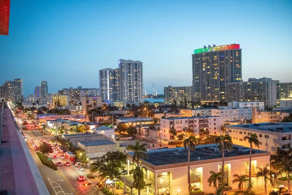 Flygfoto Över Miami Beach Skyline Natten Florida — Stockfoto