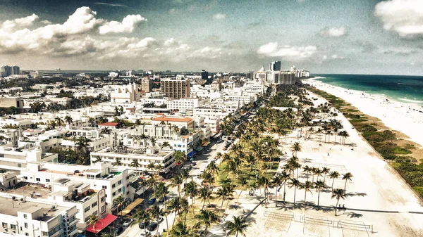Vue Aérienne Miami South Beach Ocean Drive Par Une Belle — Photo