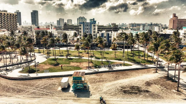 Luchtfoto Van Miami Beach Ocean Drive Een Mooie Lentedag — Stockfoto