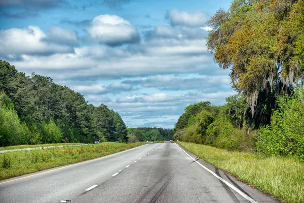 Prachtige Landschap Interstate Weg Het Bos Uitzicht Vanuit Auto — Stockfoto