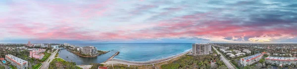 Boca Raton Luchtfoto Zonsondergang Panoramisch Uitzicht Florida Kustlijn — Stockfoto