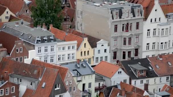 北欧中世纪小镇鸟瞰图 — 图库视频影像