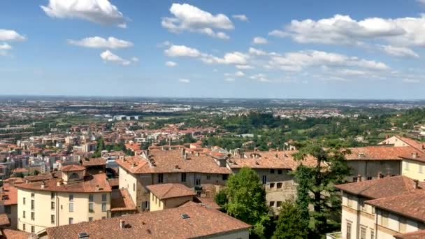 Mooie Luchtfoto Van Bergamo Alta Stadslandschap Italië — Stockvideo
