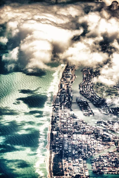 Εναέρια Άποψη Του Miami Beach Από Παράθυρο Του Αεροπλάνου — Φωτογραφία Αρχείου