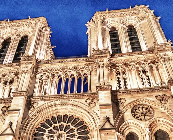Kleuren Van Nacht Van Notre Dame Kathedraal Parijs — Stockfoto