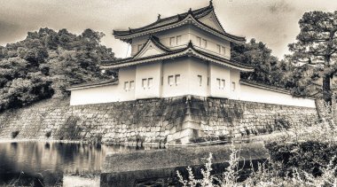 Nijo Kalesi ve duvarlar panoramik görünümü - Kyoto, Japonya.