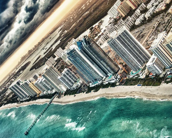 Prachtige Skyline Van Miami Bij Zonsondergang Aerial View — Stockfoto