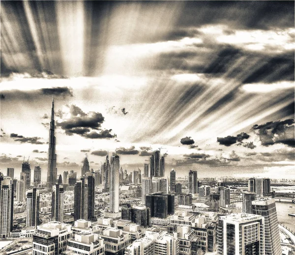 Centrum Dubaje Při Západu Slunce Městské Řeky Letecký Pohled — Stock fotografie