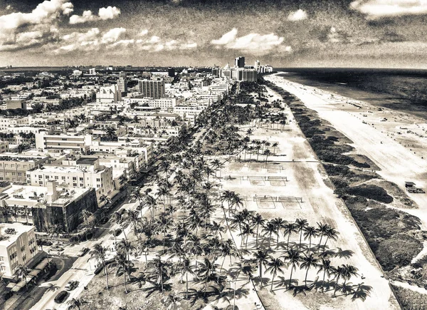 Panoramic View Miami Beach Park Ocean Drive Seen Drone — Stock Photo, Image