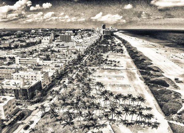 Panoramatický Pohled Miami Beach Park Ocean Drive Drony — Stock fotografie