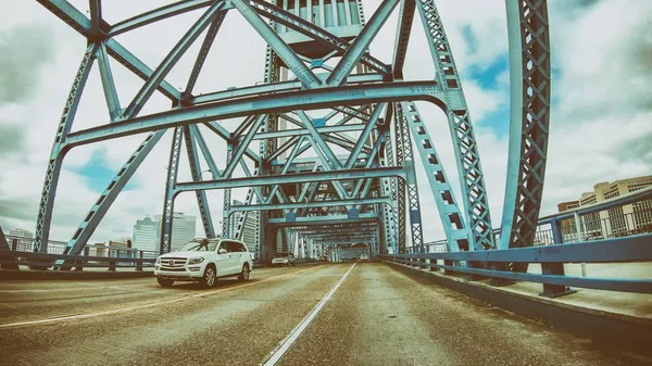 Jacksonville Avril 2018 Pont Rue Principale Depuis Une Voiture Mouvement — Photo