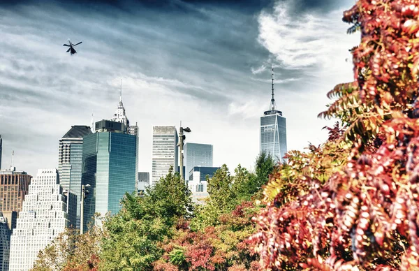 Vista Horizonte Manhattan Brooklyn Bridge Park Outono Cidade Nova York — Fotografia de Stock