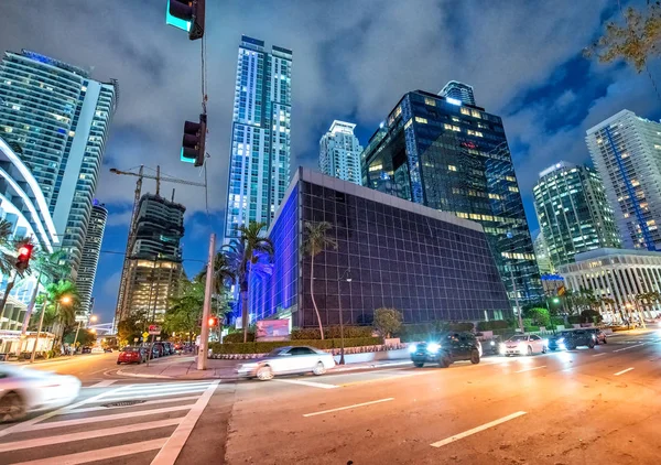 Downtown Miami City Trafik Nattetid Florida — Stockfoto