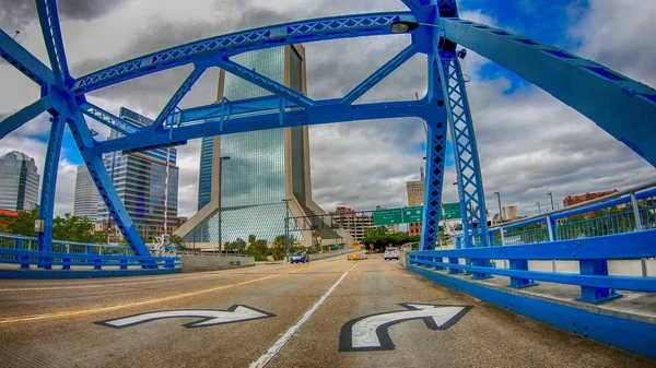 Jacksonville Aprile 2018 Main Street Bridge Visto Auto Movimento Città — Foto Stock