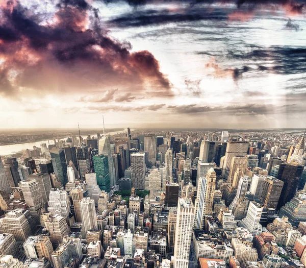 New York City Usa Fantastisk Manhattan Flygfoto Solnedgången — Stockfoto