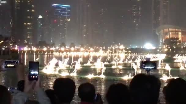Dubai Eau Novembre 2015 Burj Khalifa Fontaine Nuit Est Haut — Video