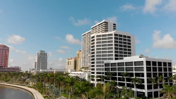 Luchtfoto Van Gibbs Park Miami Beach Skyline Florida Usa Video — Stockvideo