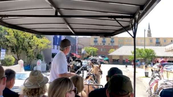 Charleston Usa April 2018 Menschen Die Pferdekutschen Fahren — Stockvideo