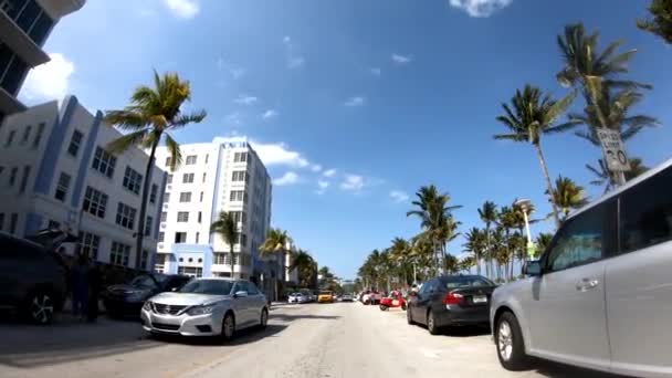 Miami March 2018 Miami Beach Ocean Drive Traffic Seen Moving — Stock Video