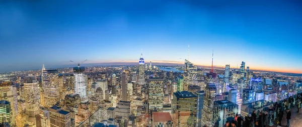 Amazing panoramic sunset aerial skyline of Manhattan from a high