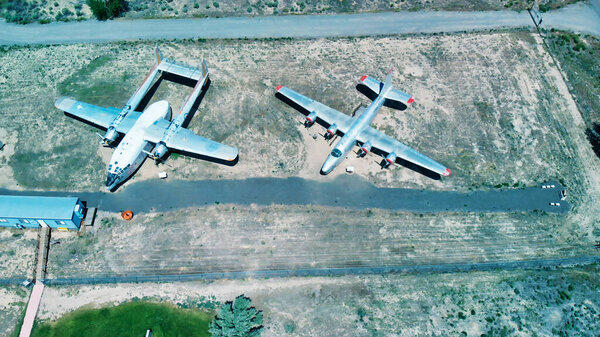 Aerial view of Museum of Flight and Aerial Firefighting. It is a