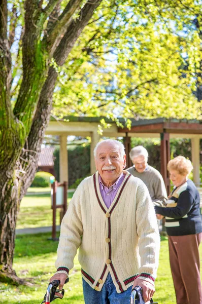 Happy Elderly Mature Retired Man Enjoying Outdoor Time — Stock Photo, Image