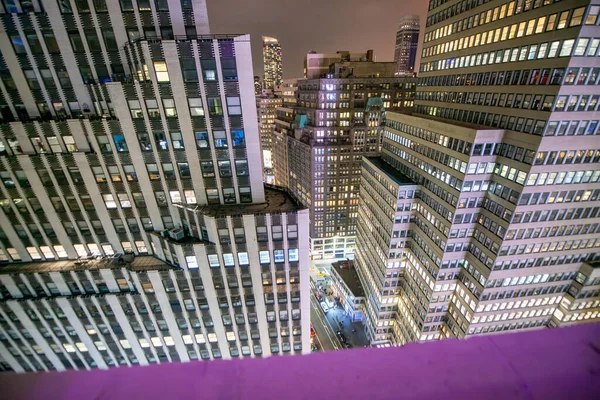 Lights of New York City Manhattan skyscrapers, aerial view — Stock Photo, Image