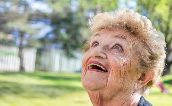 Happy Elderly Mature Retired Woman Enjoying Outdoor Time — Stock Photo, Image