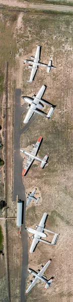 Aerial Overhead View Air Park Old Aircrafts Aligned Airport Terminal — Stock Photo, Image