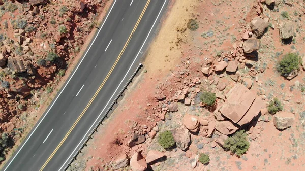 Aerial drone view of eroded sandstone of a road trip in Utah Nat — Stock Photo, Image