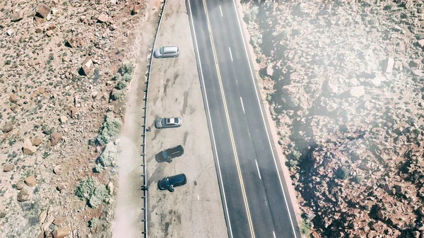 Aerial drone view of eroded sandstone of a road trip in Utah Nat — Stock Photo, Image