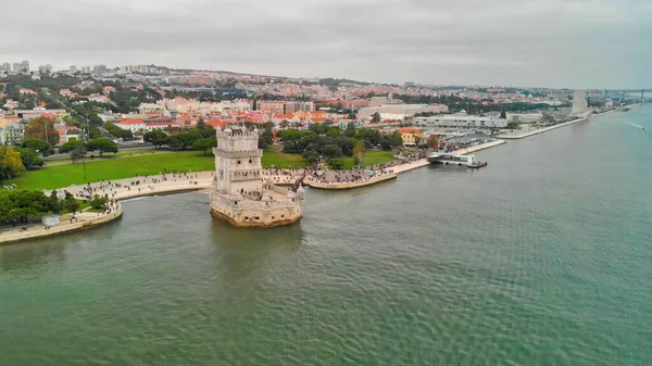 Flygfoto över Lissabon, Belem Tower - Tagus River, Portugal — Stockfoto