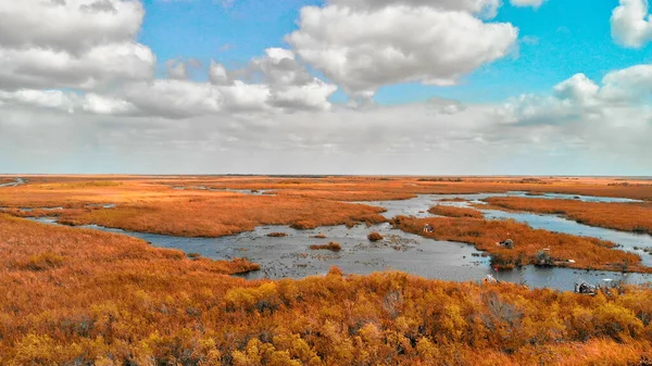 Légi kilátás patak és mocsarak a Florida Everglades, Unite — Stock Fotó