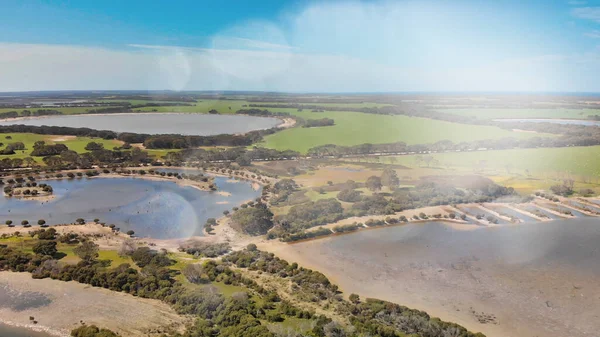 Vista aérea aérea de la carretera a través de pantanos — Foto de Stock