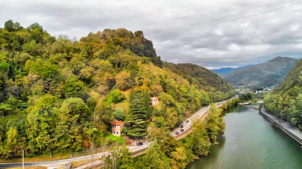 Aerial  view of Devils Bridge - Ponte della Maddalena is a bridg — Stock Photo, Image