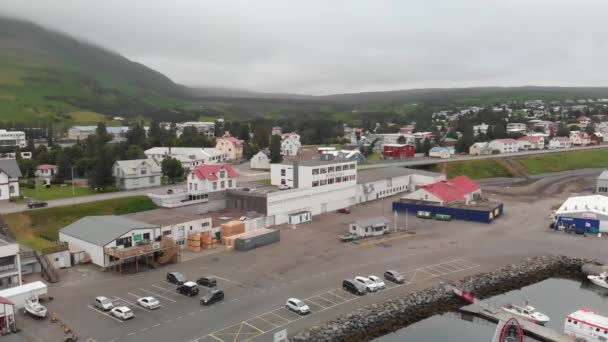 Riprese Aeree Della Città Husavik Islanda — Video Stock