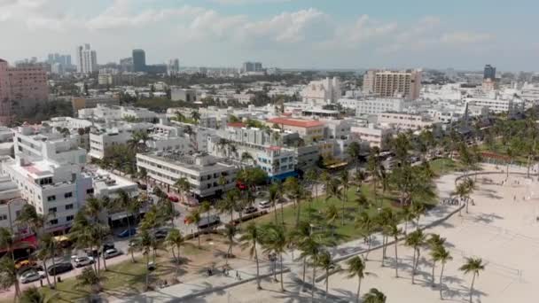 Luchtbeelden Van Miami Beach Kust Zonnige Dag — Stockvideo