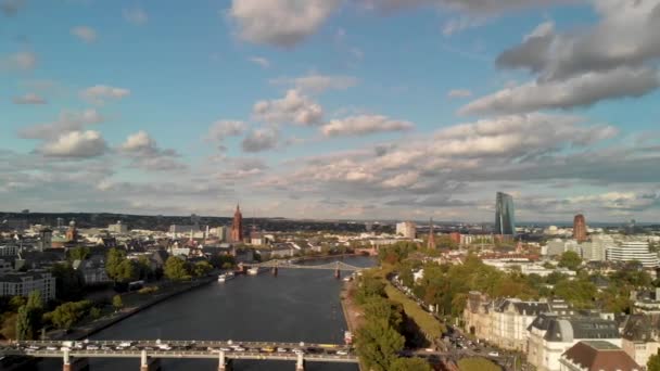 Frankfurt Main Skyline Hava Görüntüleri — Stok video