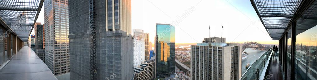 Panoramic aerial view of Sydney Harbor Bridge, Australia