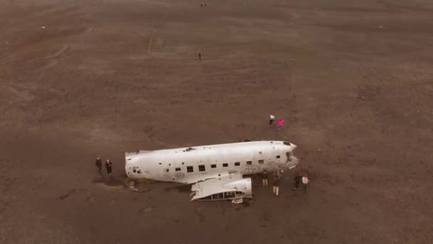 Wrak Samolotu Solheimasandur Islandia Widok Lotu Ptaka Plażę — Wideo stockowe